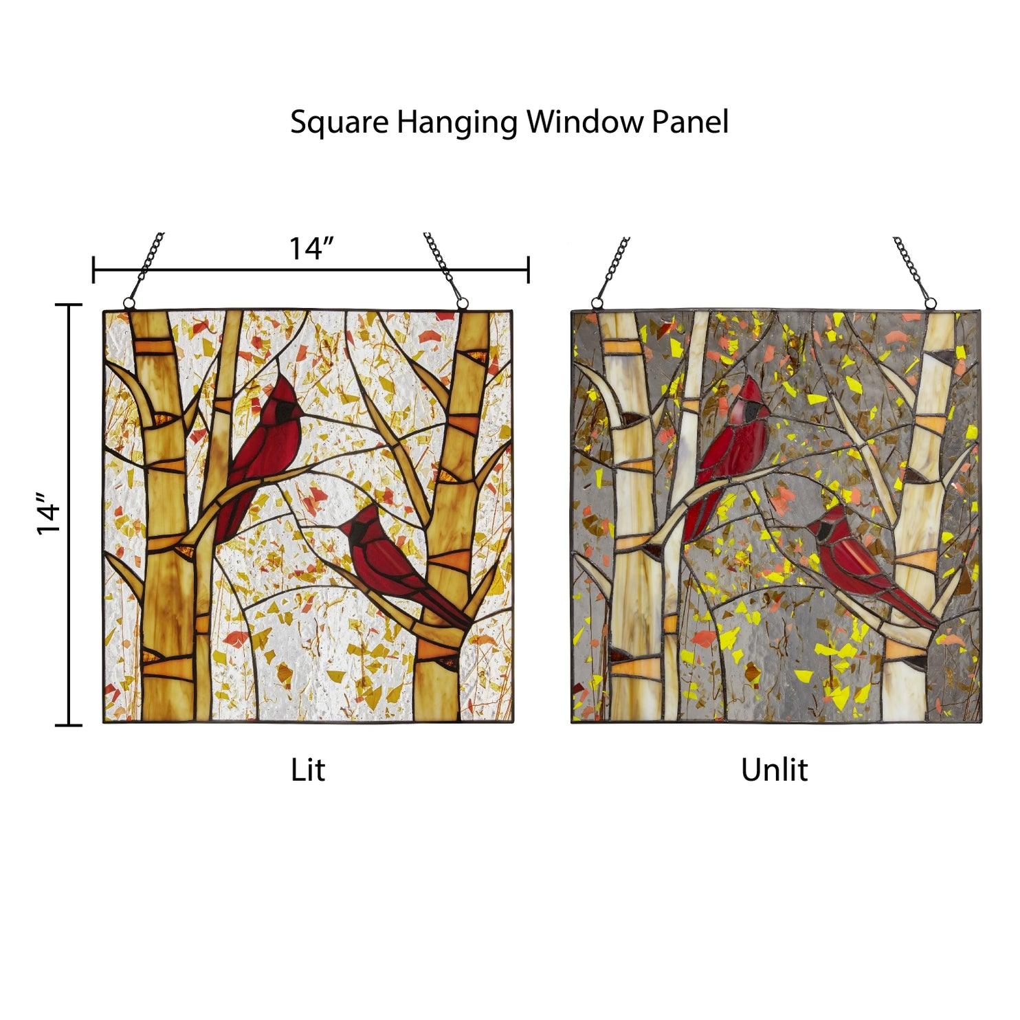 Stained Glass Window Panel with Red Cardinals in Autumn - Bird Stained Glass Art -Every Girl Loves Sparkles