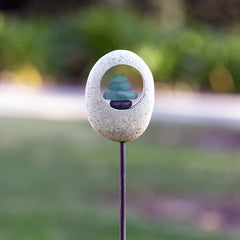 Moon Stone Glass Cairn Garden Stake