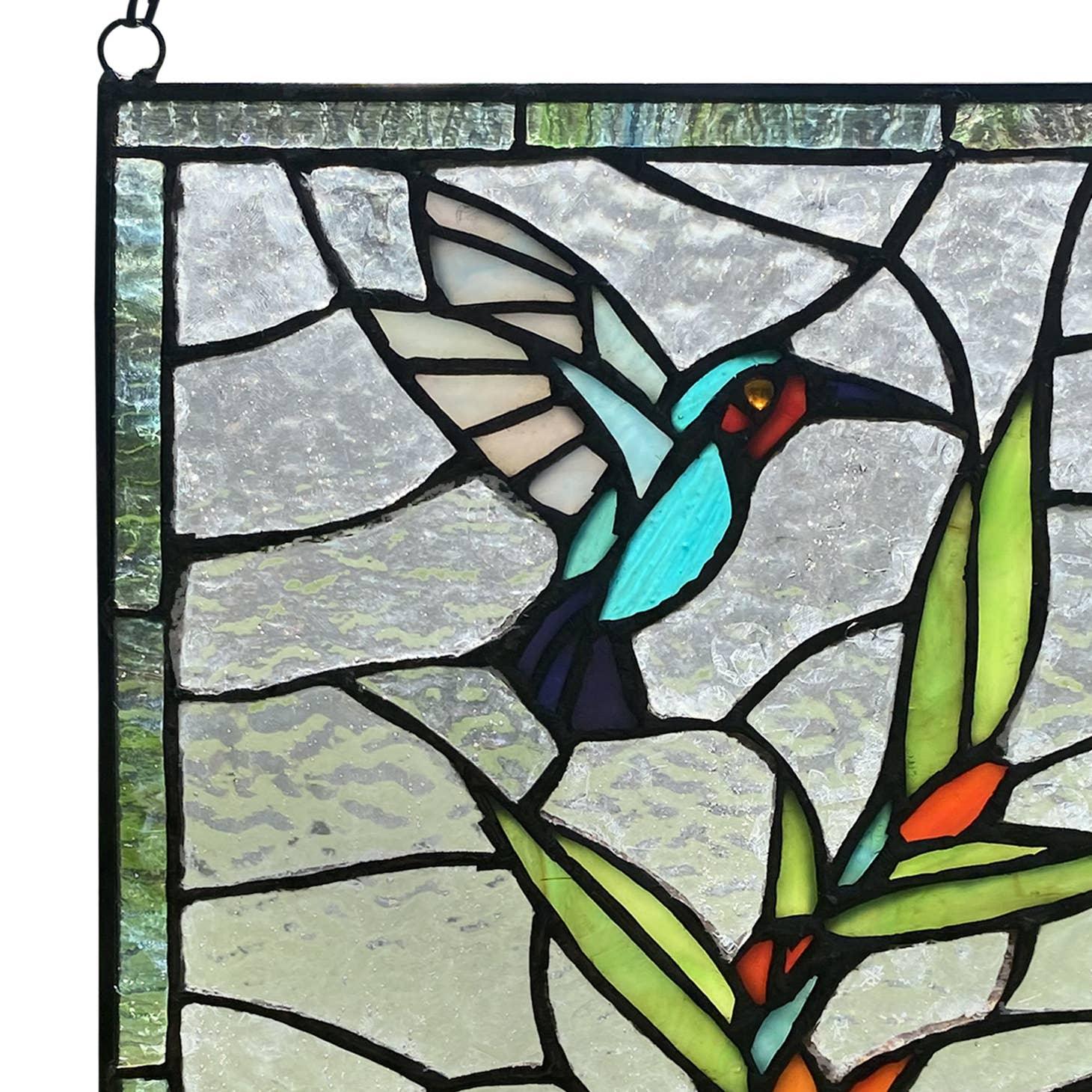 Happy Hummingbird Stained Glass Window Panel home décor