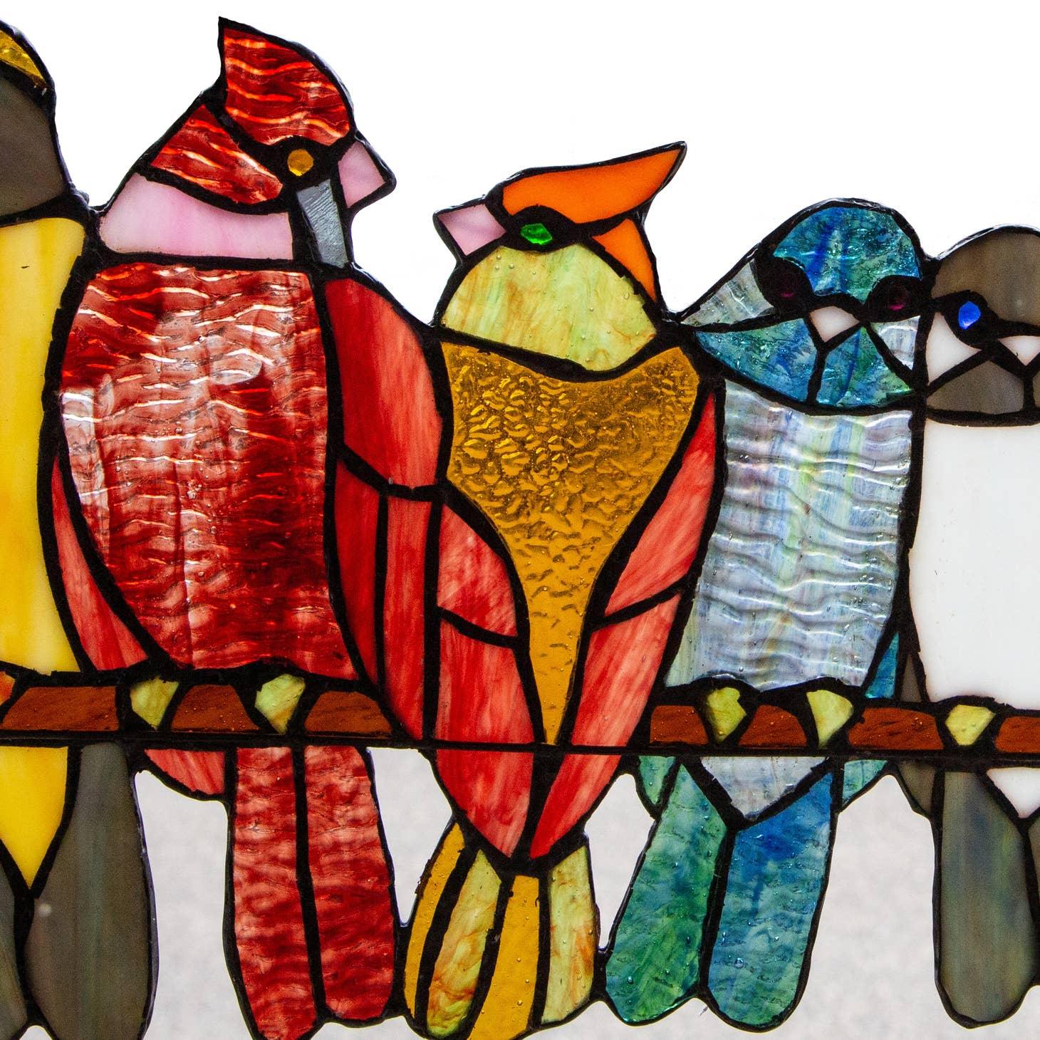 Colorful Bird in Love Stained Glass Window Hanging Suncatcher Glass Decor