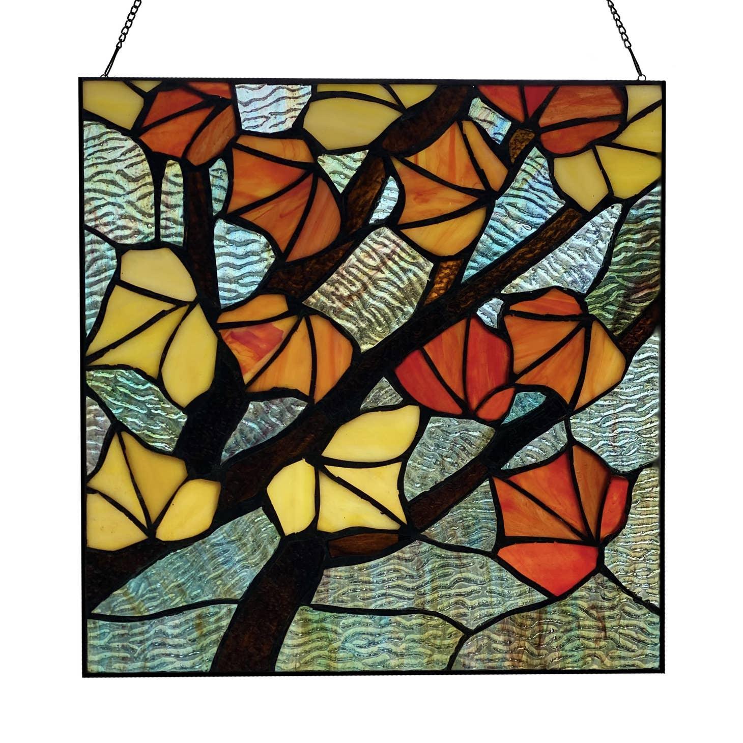 Leaves in Autumn Stained Glass Window Panel Home Décor- Every Girl Loves Sparkles