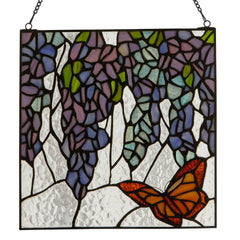 Floral Tiffany Stained Monarch Butterfly Glass Panel- Every Girl Loves Sparkles