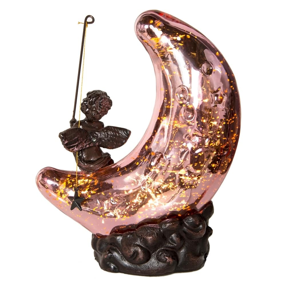 Moon Cherub Pink Accent Lamp - A pink moon lamp glowing softly, casting a celestial aura - Every Girl Love Sparkles