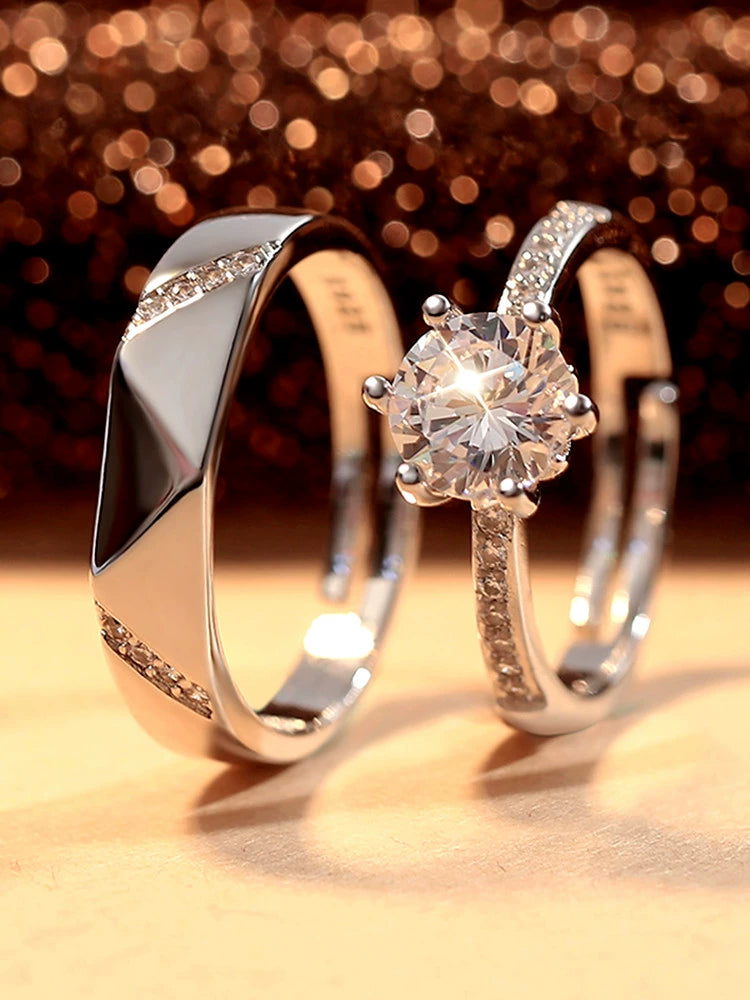 Silver Engagement Promise Wedding Rings For Couples- Every Girl Loves Sparkles