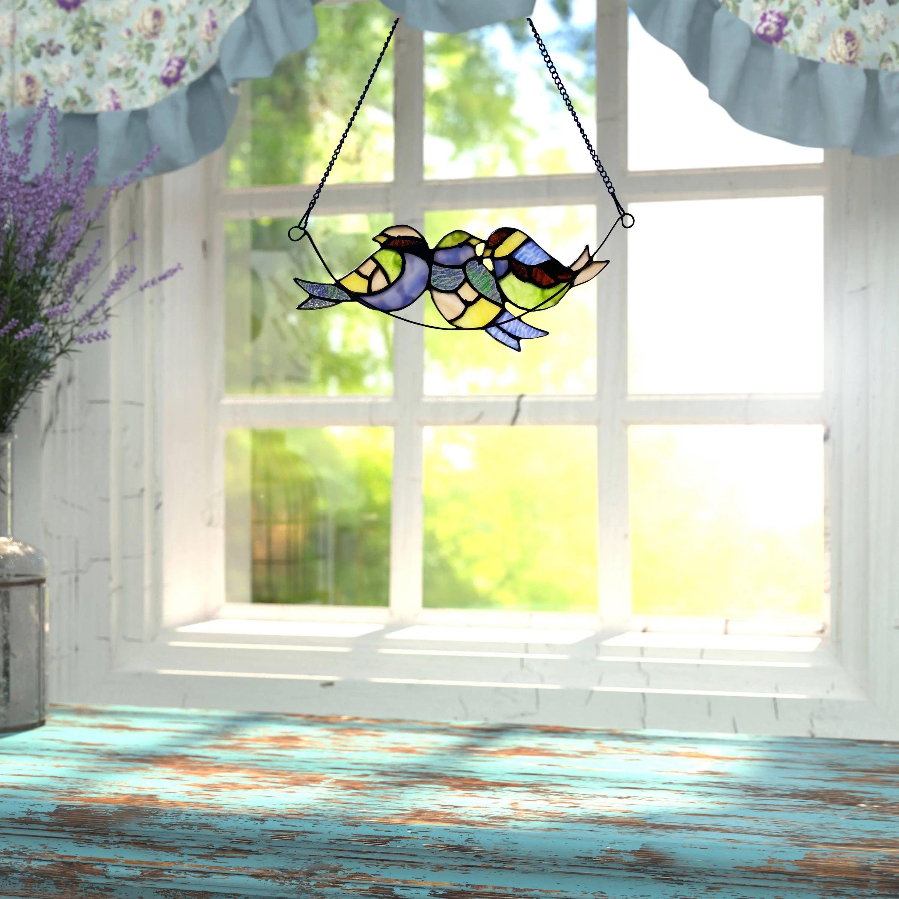 Suncatcher Glass Decor  Colorful birds on a wire stained glass Window  Hanging – Every Girl Loves Sparkles Home Decor