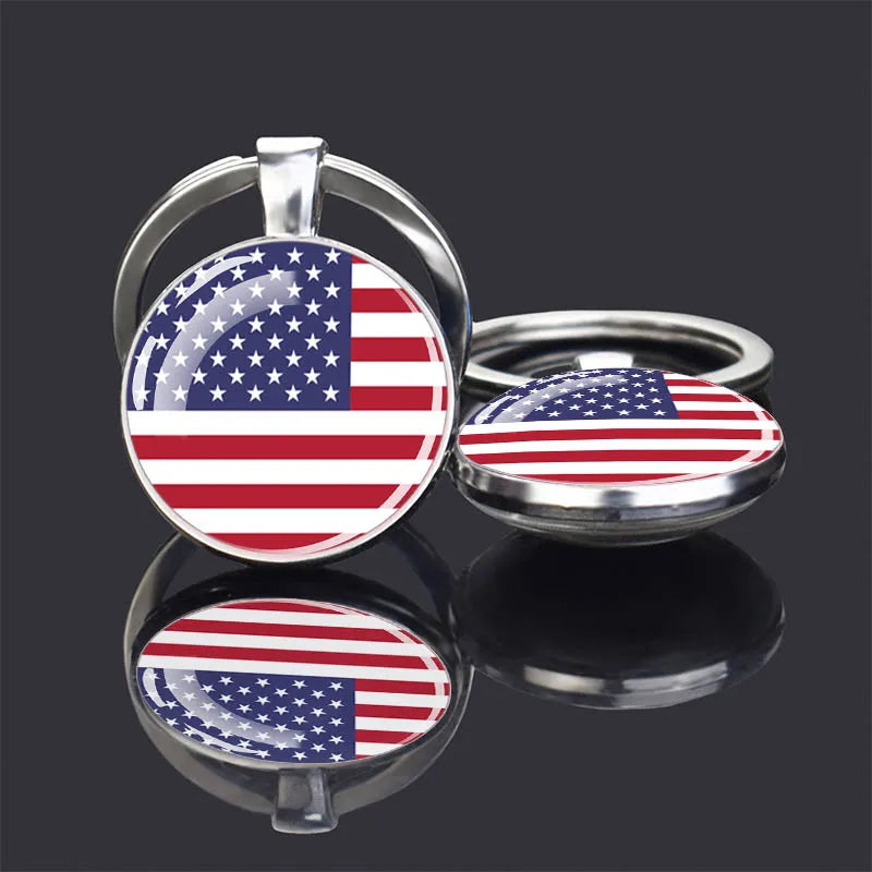 USA Independence Day Keychains United States Flag Statue of Liberty July Fourth Jewelry Two Sides Glass Ball Pendant Key Chains