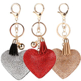 Colorful Heart Rhinestone Keychain Leather Tassel Keyring