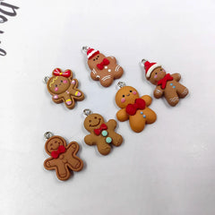 10pcs Christmas Gingerbread Man Charms for Jewelry Making Findings Resin Bowknot Biscuit Man Women Pendant Flatback Diy Earrings