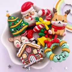 Resin Kawaii Colorful Santa Trees Elk Snowman Bells Flatback Stone Cartoon Christmas Figurine 10PCS Scrapbook DIY Decor Crafts