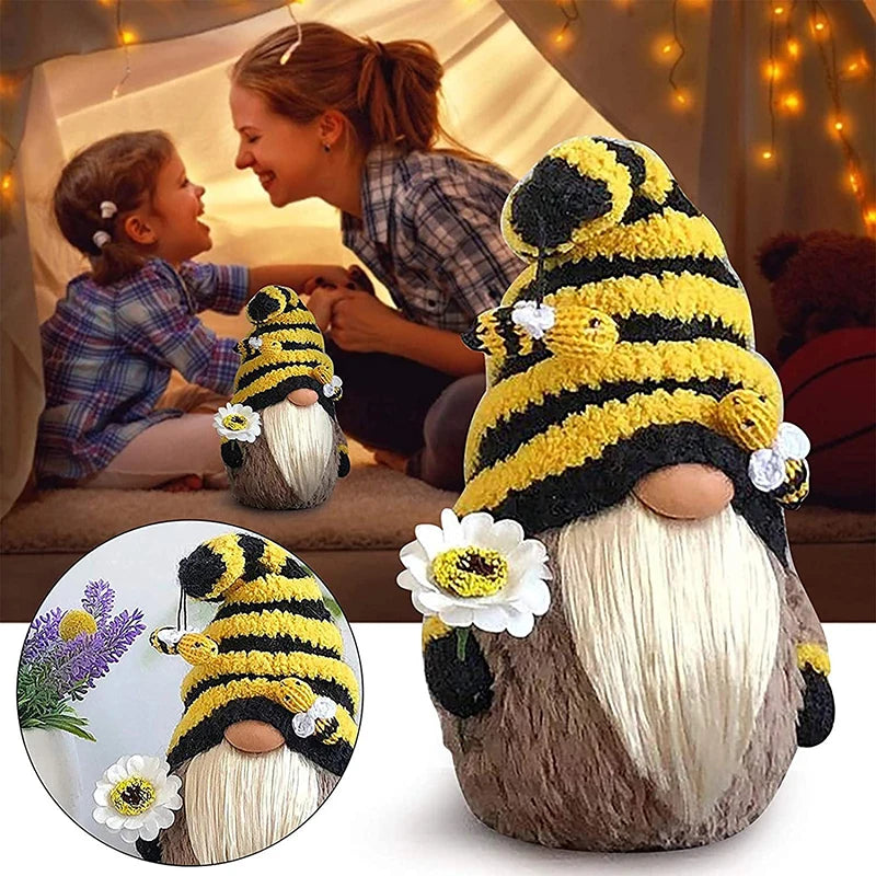 Bee Gnome Ornament Plush Sunflower Gonk Honey Bee Home Farmhouse Kitchen Decor Christmas Festival Tiered Tray Decorations Gifts