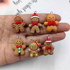 10pcs Christmas Gingerbread Man Charms for Jewelry Making Findings Resin Bowknot Biscuit Man Women Pendant Flatback Diy Earrings