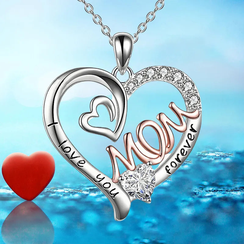 Luxury Designer Jewelry Heart Mom Double Love Mother Necklace for Women Zircon Initial Pendant Chain Necklace Mothers Day Gift