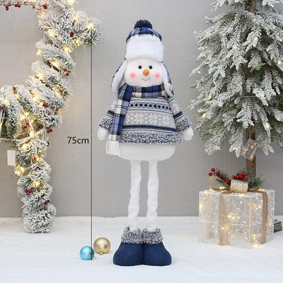 Christmas Blue Series Snowman Cloth Retractable Dolls Decoration for Tree Ornaments Santa Figurine Xmas Gifts Craft Home Decor