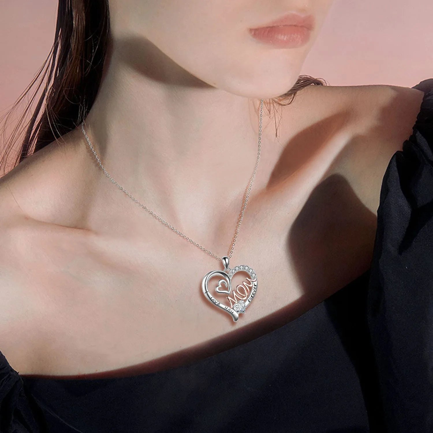Luxury Designer Jewelry Heart Mom Double Love Mother Necklace for Women Zircon Initial Pendant Chain Necklace Mothers Day Gift