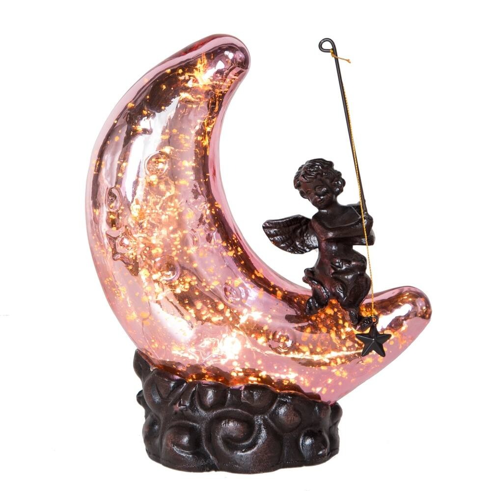 Moon Cherub Pink Accent Lamp - A pink moon lamp glowing softly, casting a celestial aura - Every Girl Love Sparkles