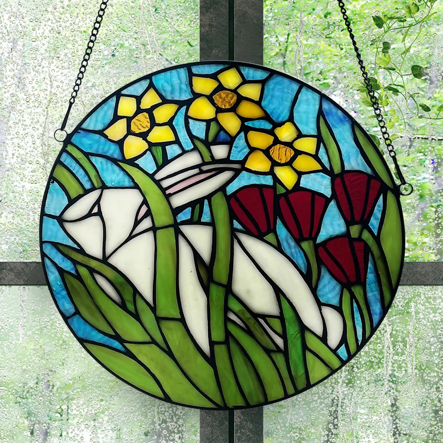 Thumper Bambi bunny Sunflower Stained Glass Window Panel-Every Girl Loves Sparkles