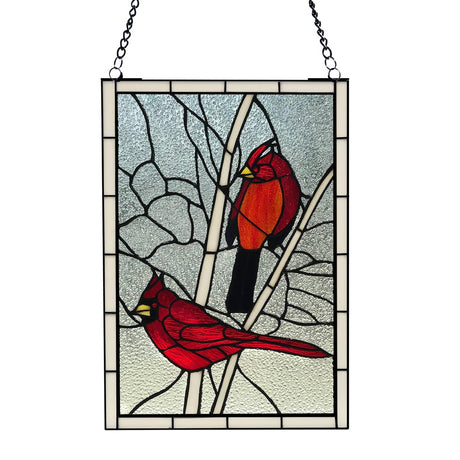 Red Cardinal Stained Glass Window Panel Home Décor
