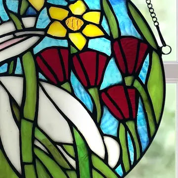 11"H Thumper Bunny Multicolored Stained Glass Window Panel