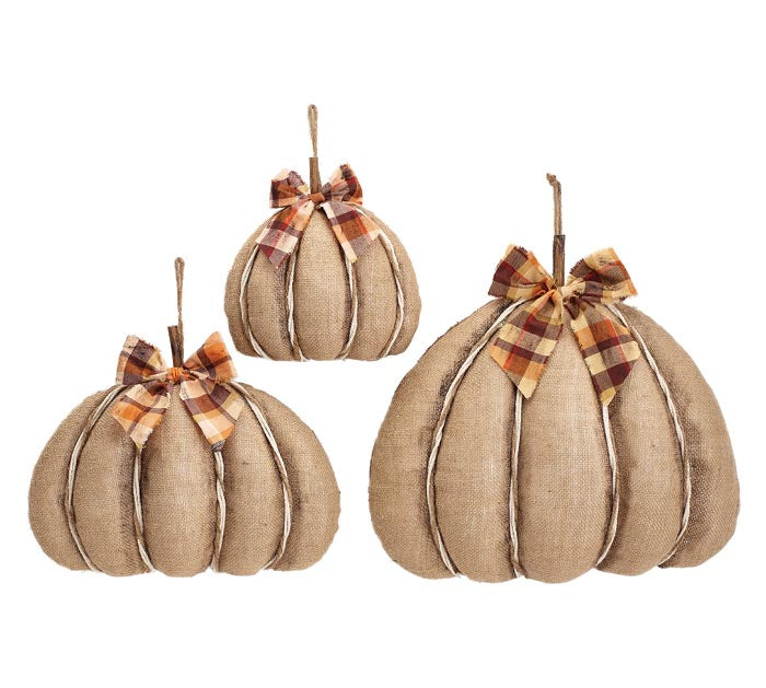 Handmade burlap pumpkins with plaid bows, ideal for festive fall decorations. ft. Every Girl loves sparkle