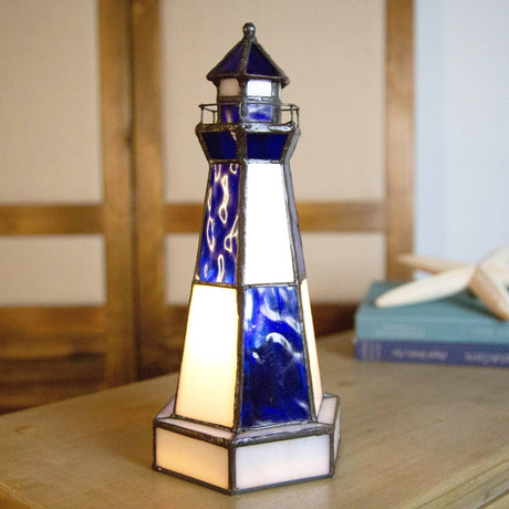 Blue Stained Glass Lighthouse Accent Lamp River of Goods