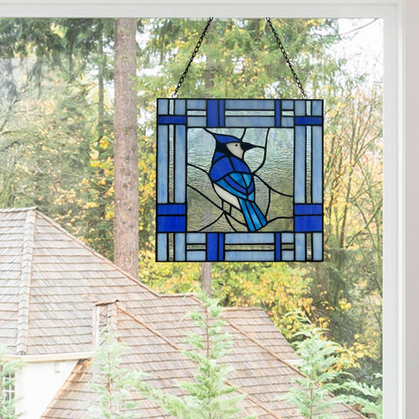 "Blue Jay Stained Glass Window Panel - A beautiful blue bird stained glass artwork for home decoration - every girl love sparkles