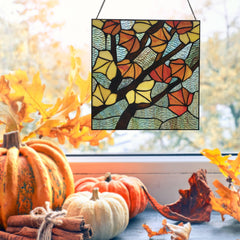 Leaves in Autumn Stained Glass Window Panel Home Décor- Every Girl Loves Sparkles