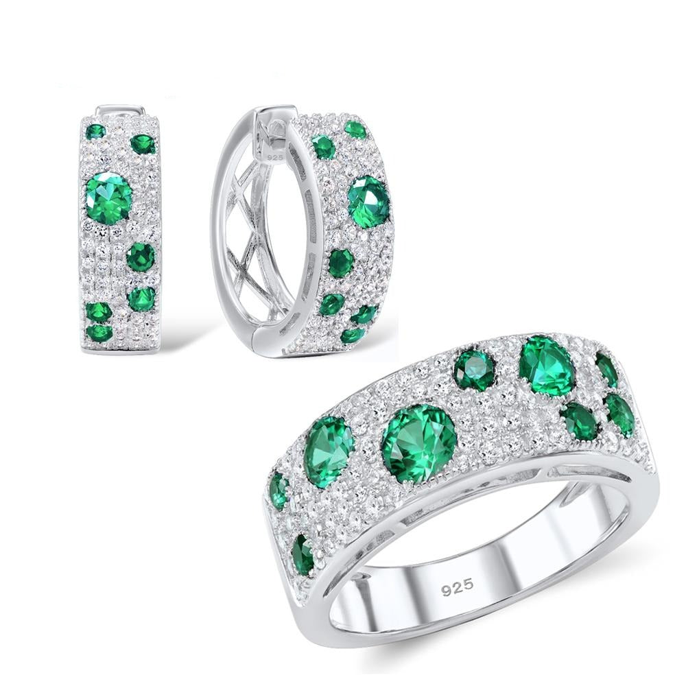 SANTUZZA Shimmering Wish Green CZ Jewelry Set - 925 Sterling Silver Ring and Stud Earrings with Green and White Stone ft. every girl loves sparkles